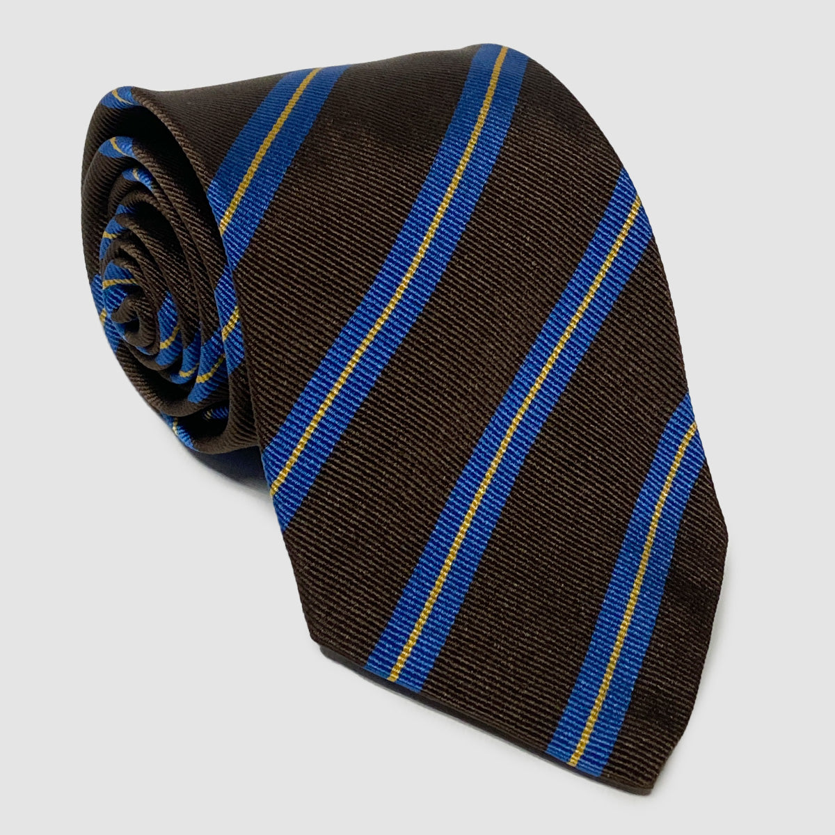 Brown and Blue Regimental 100% Silk Hand Rolled Tie