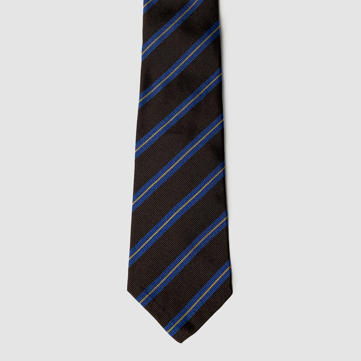 Brown and Blue Regimental 100% Silk Hand Rolled Tie