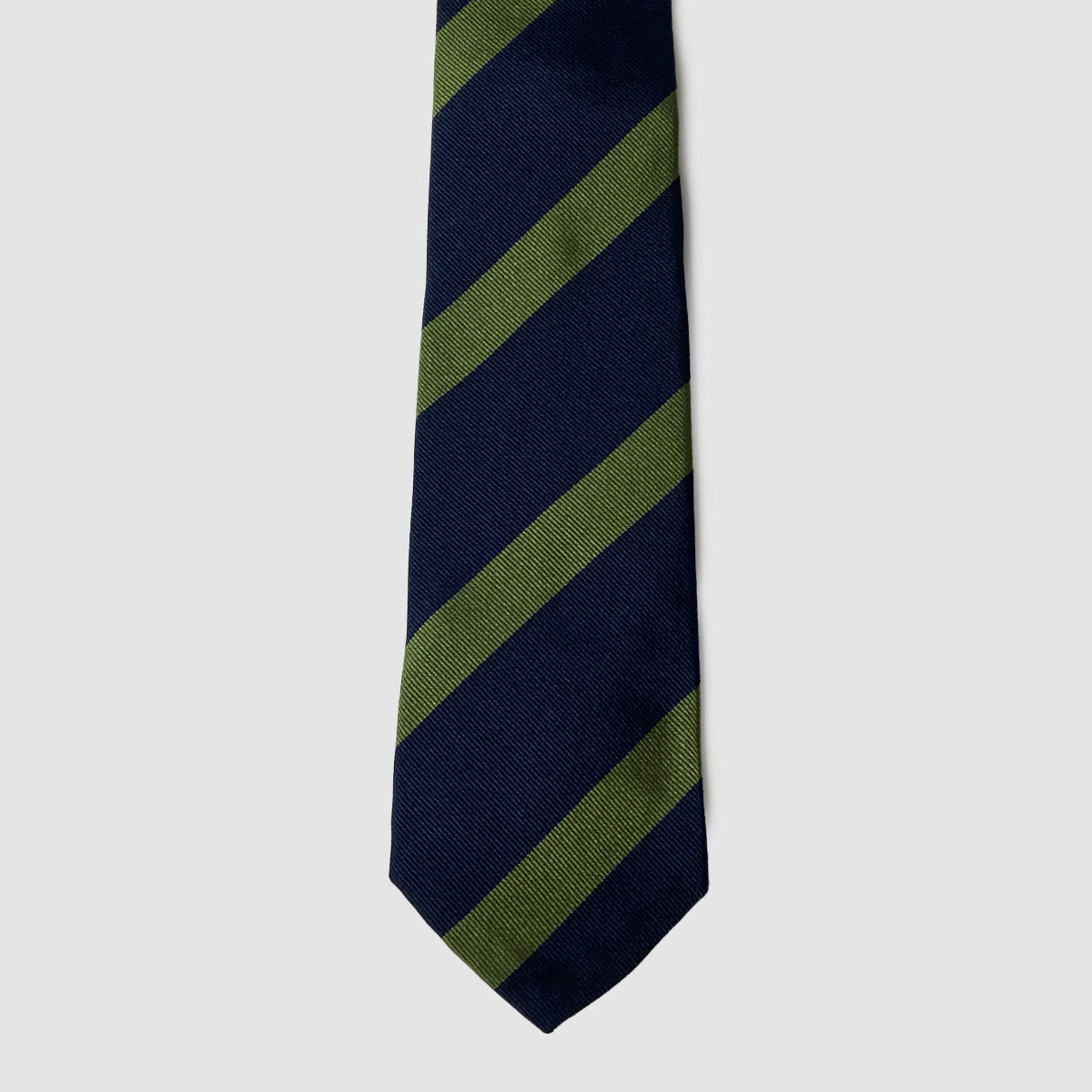 Navy and Green Regimental 100% Silk Hand Rolled Tie