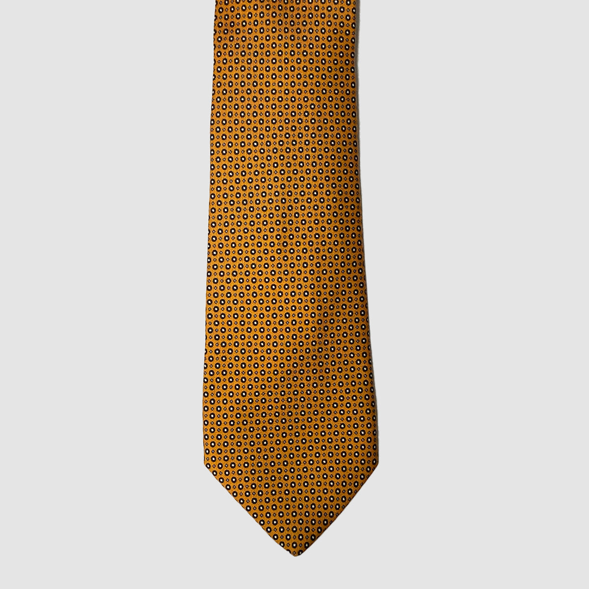 Yellow w/Navy Dots 100% Silk Self-Tipped Tie