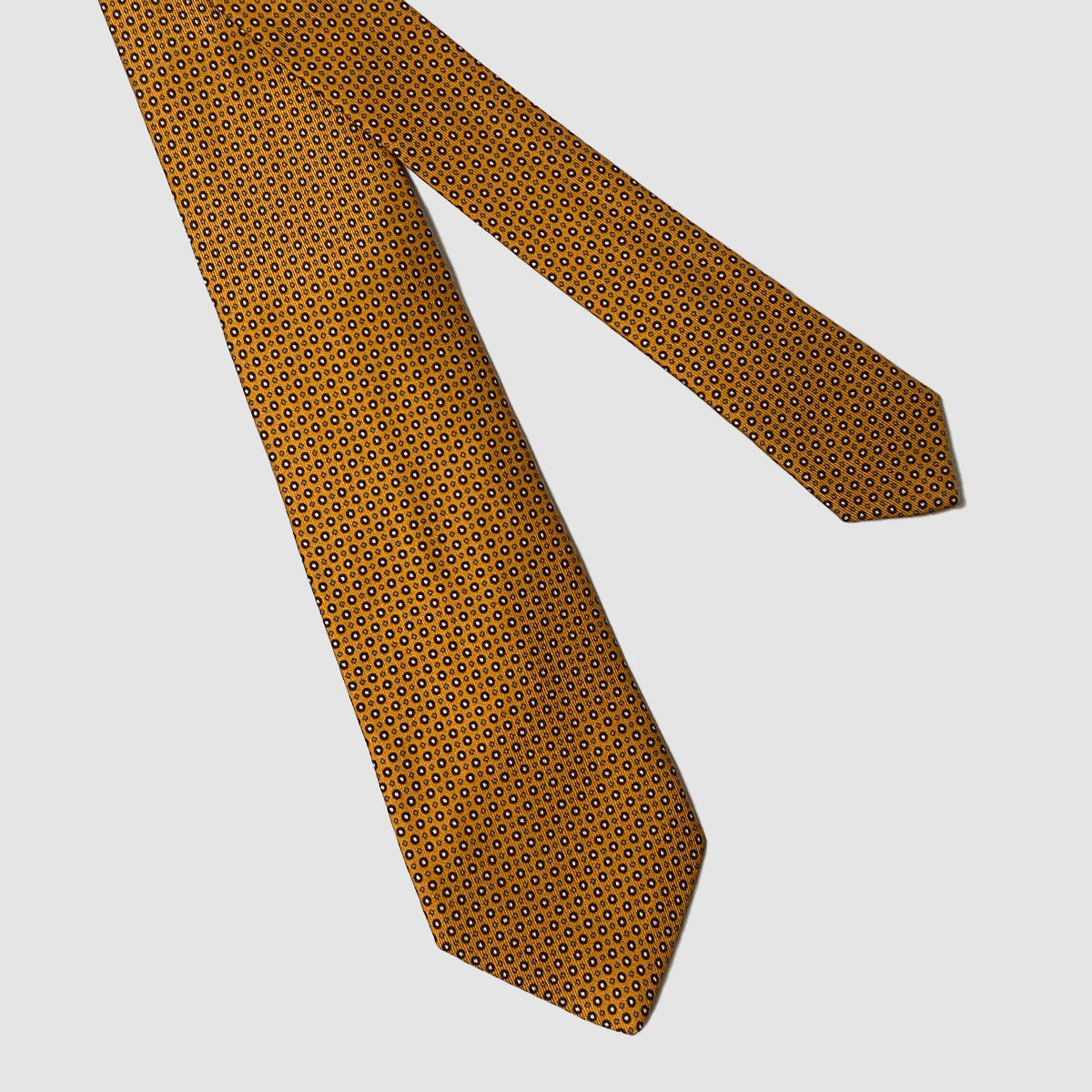 Yellow w/Navy Dots 100% Silk Self-Tipped Tie
