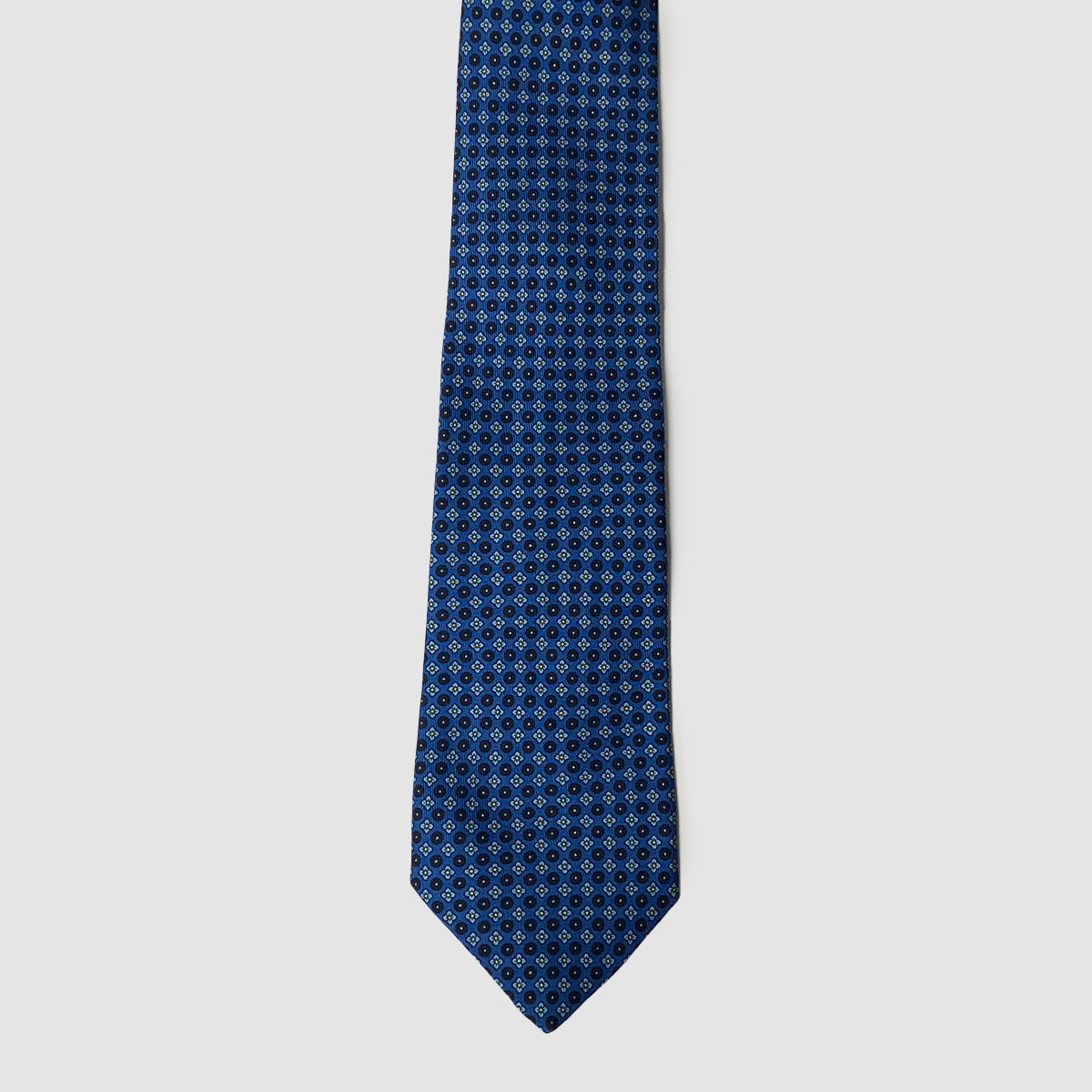 Blue w/Navy & Blue Flowers 100% Silk Self-Tipped Tie