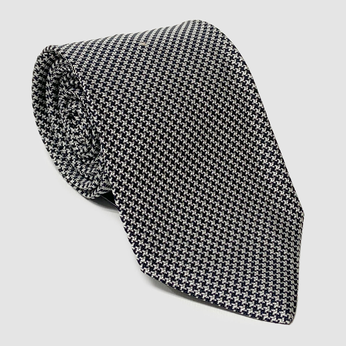 Navy & White Houndstooth 100% Silk Self-Tipped Tie