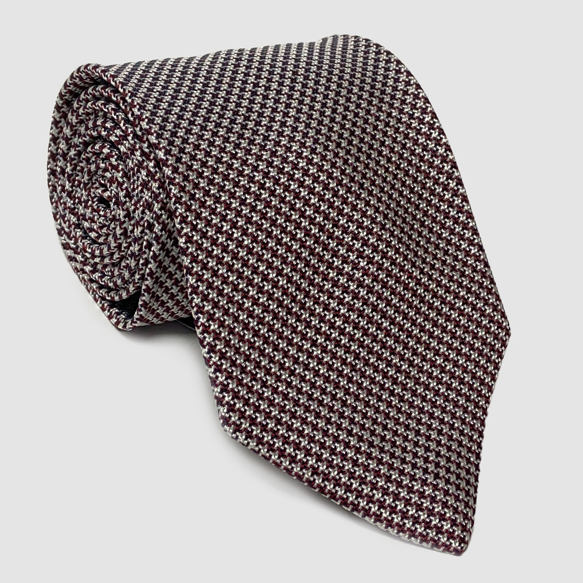 Navy, White & Red Houndstooth 100% Silk Self-Tipped Tie