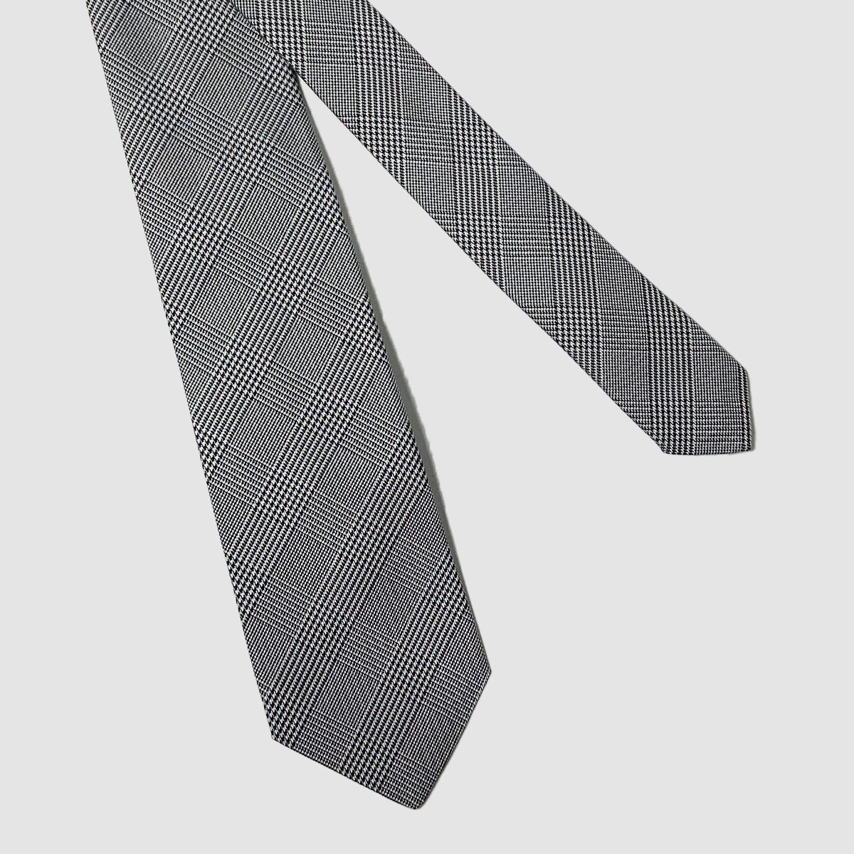 Navy & White Checked 100% Silk Self-Tipped Tie
