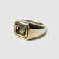 Solitaire Small Rectangle Ring in Silver and Yellow Gold with Brown Tourmaline
